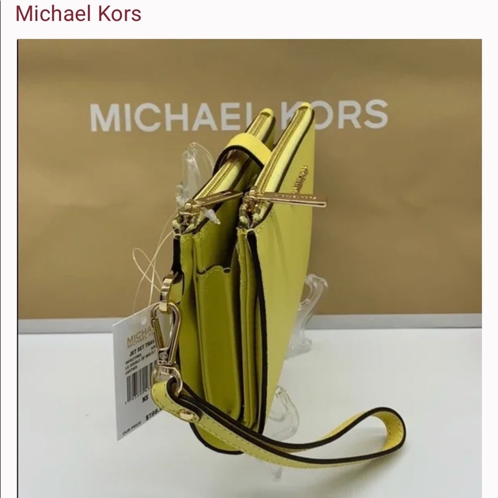 MICHAEL KORS LARGE DOUBLE ZIP WRISTLET WALLET SUNSHINE COLOR - Picture 9 of 13